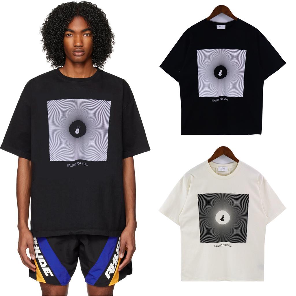 24SS New American Vintage High Street RHUDE Simple Letter Print Couple Street Loose Casual Versatile Pure Style