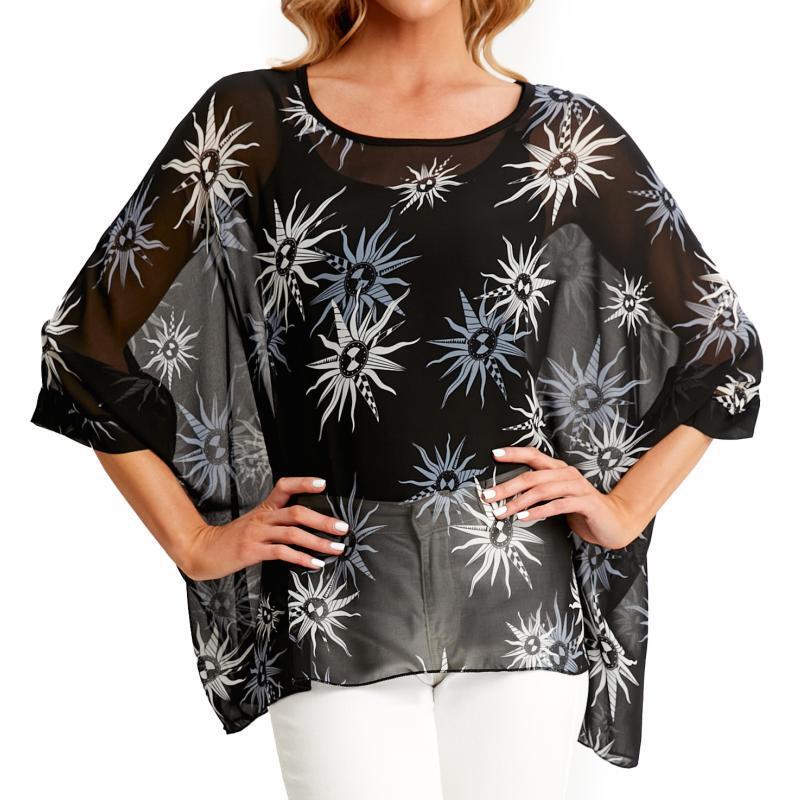 Женская свободная шифоновая летняя блузка-туника с цветочным принтом в стиле бохо, пляжные накидки