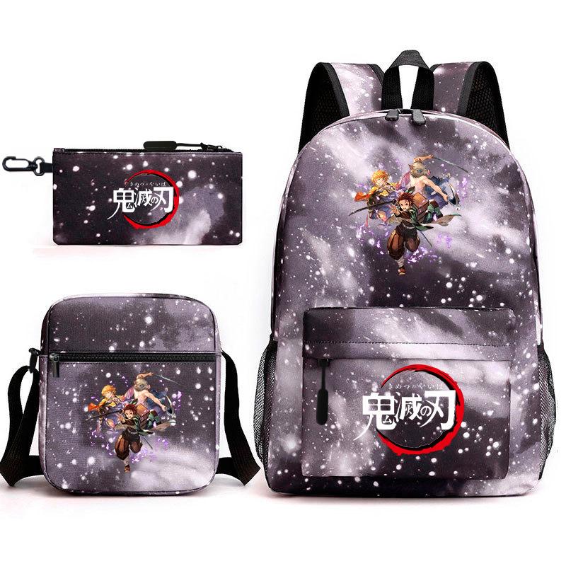 New Schoolbag Animation Three-piece Set Heat Transfer Schoolbag Small Shoulder Pencil Bag Primary and Secondary School Students Backpack