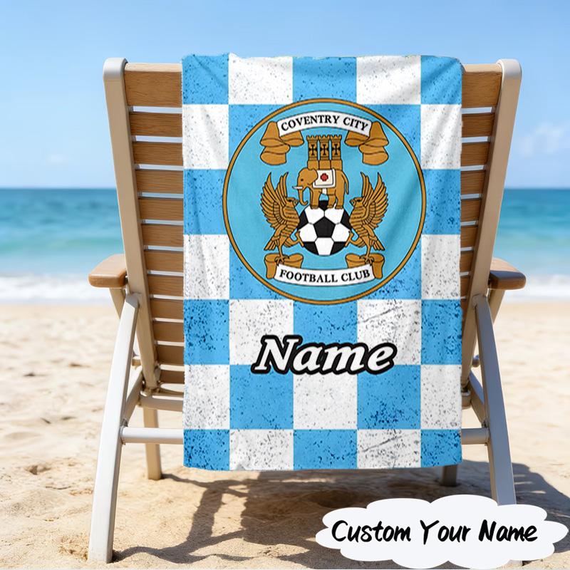 1PC Custom Name Beach Towel Coventry Football Club Crest Beach Towel, Suitable for Camping, Travel, Beach Accessories, Super Absorbent, Family Gift