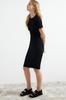 Женское стильное платье Черное эластичное трикотажное платье-карандаш в рубчик с круглым вырезом