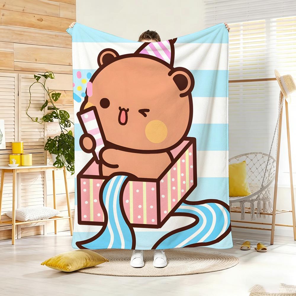 Kawaii Cute Cartoon B-Bubu D-Dudu Throw Lightweight 240g Flannel Blanket Soft Skin-friendly for Summer Cooling