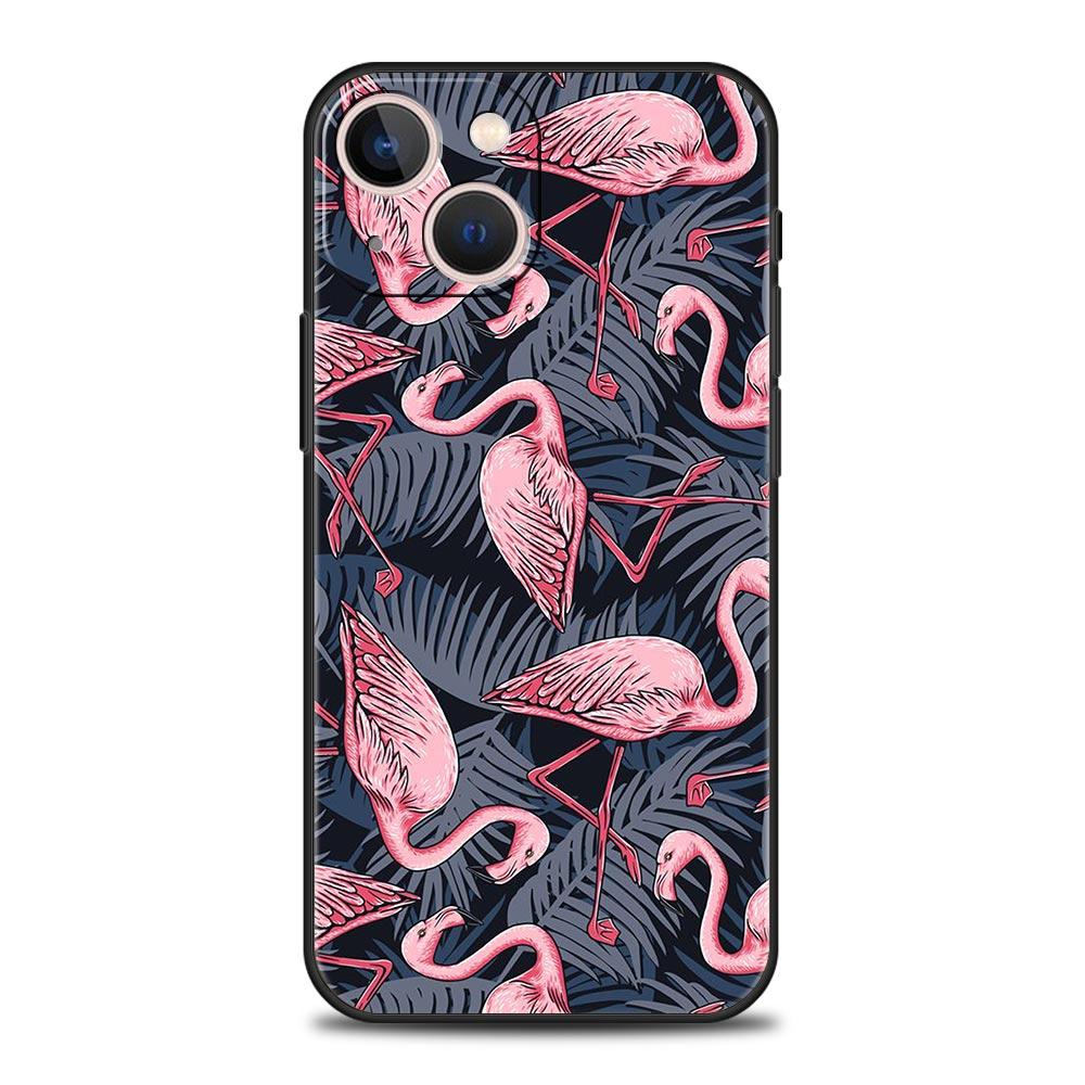 Pink Red Flamingo Luxury Phone Case For iPhone 13 15 14 12 11 Pro MAX XR X SE XS 7 8 Plus Soft Silicone Black Protection Cover