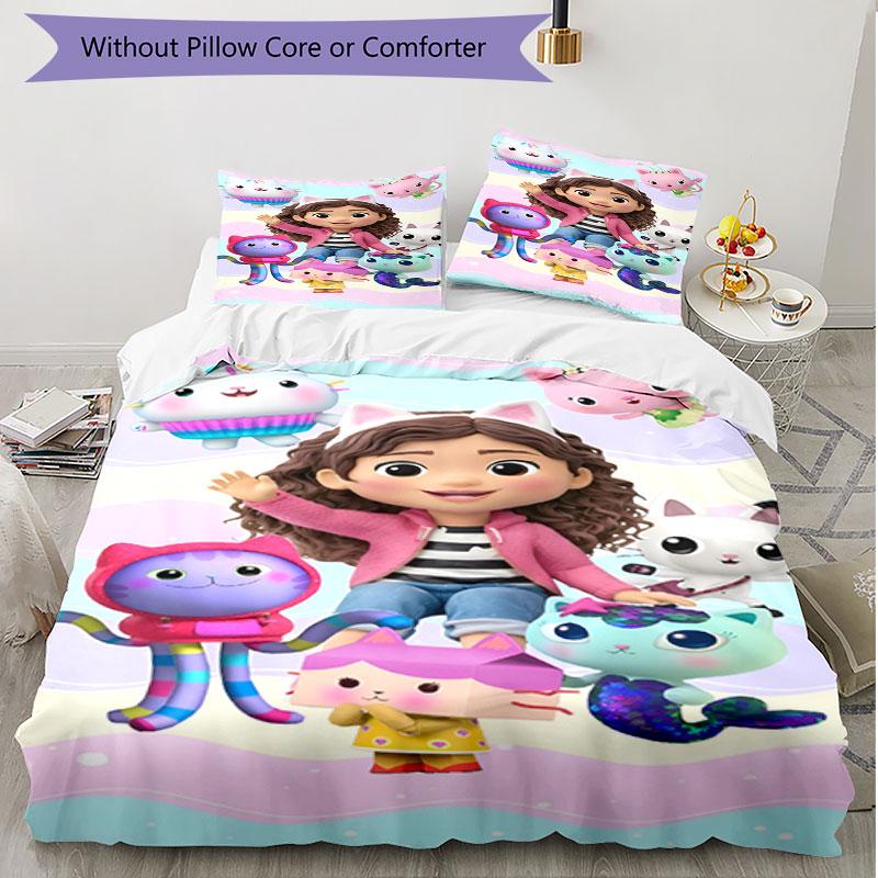 3pcs Duvet Cover Set (1*Duvet Cover + 2*Pillowcase, Without Core), Gabby's Dollhouse Print Soft All‑Season Bedding Set, Home Bedroom Decor Gift