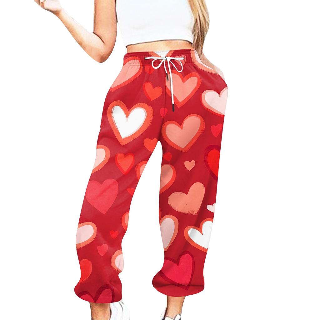 Женские повседневные брюки с принтом ко Дню святого Валентина и эластичной талией на завязках