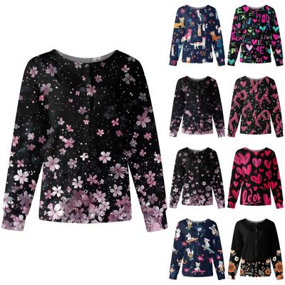 Женский повседневный однобортный однобортный защитная одежда с длинными рукавами и цветочным принтом, кардиган, топ