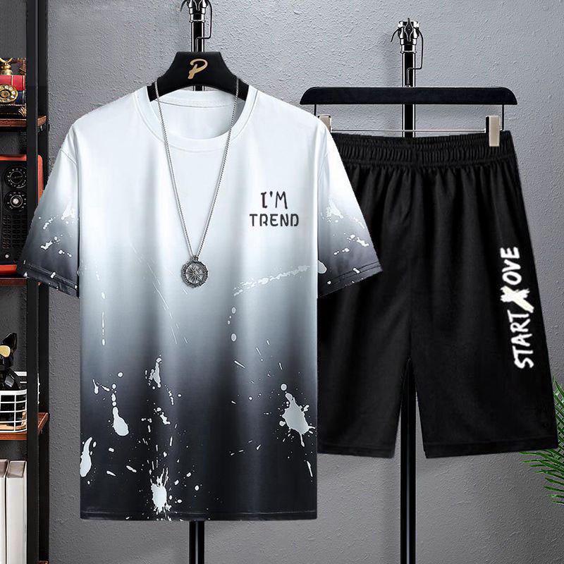Men's Summer Quick-Dry Ice Silk Short-Sleeve T-Shirt and Shorts Set - Trendy, Loose Casual Sportswear.