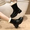 European and American Thickened Long Sleeve Women's Boots 2024 Autumn Winter New Velvet Back Zipper Rider Boots Zapatos Mujer