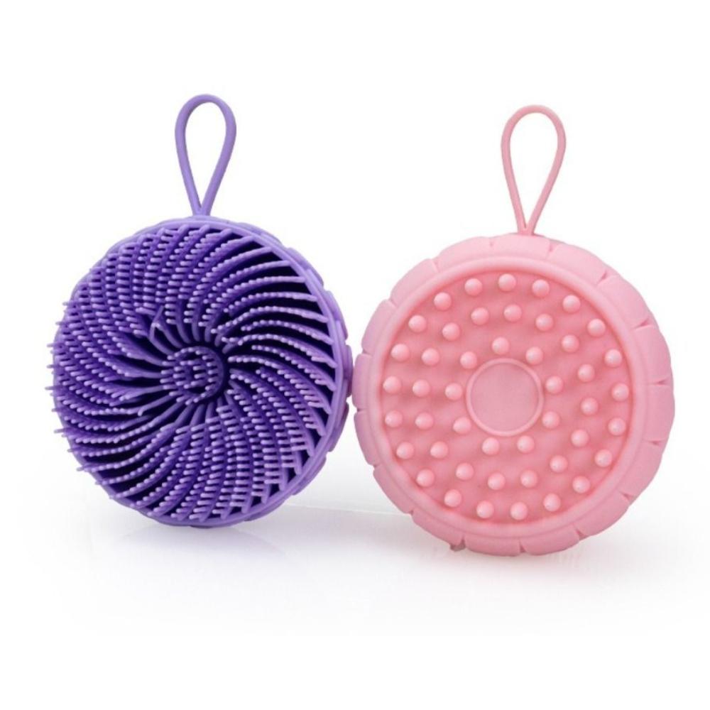 Hair Shower Tool 2 in 1 Silicone Shampoo Brush Double Side Lotus Shape Bath Scalp Massage Brush Handheld Round Shower Brush Spa
