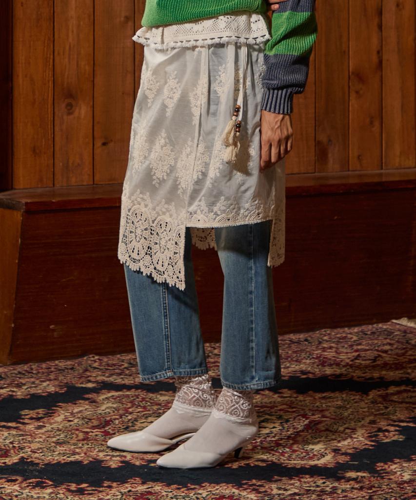 Penfield Crochet Layered Shirred Wrap Skirt Ivory_Fs7Ws33F