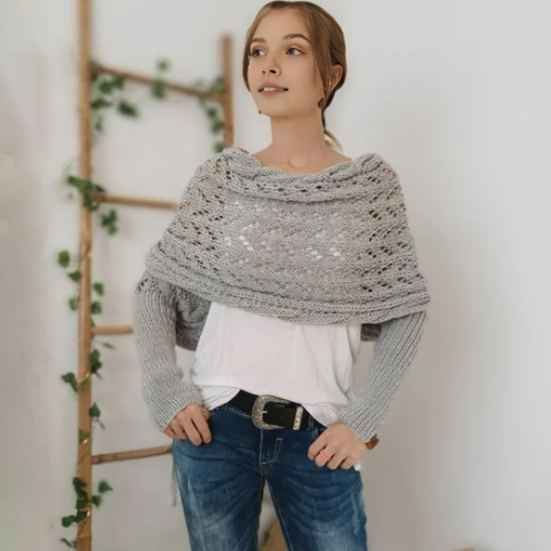 Knitted Cable Wrap Scarf with Sleeves Soft Bohemian Style Shawl Scarf Hollow Crochet Pattern
