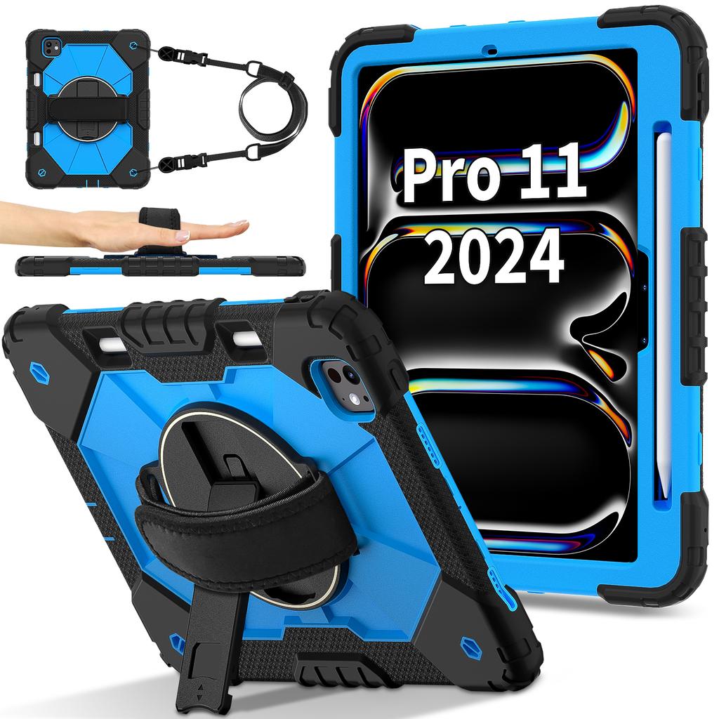 Anti-Slip Stand Case for IPad Pro 11 2025 M5 2024 M4 A3357 A3358 A3359 A2836 A2837 A3006 Rotating Hybrid Cover Shoulder Strap