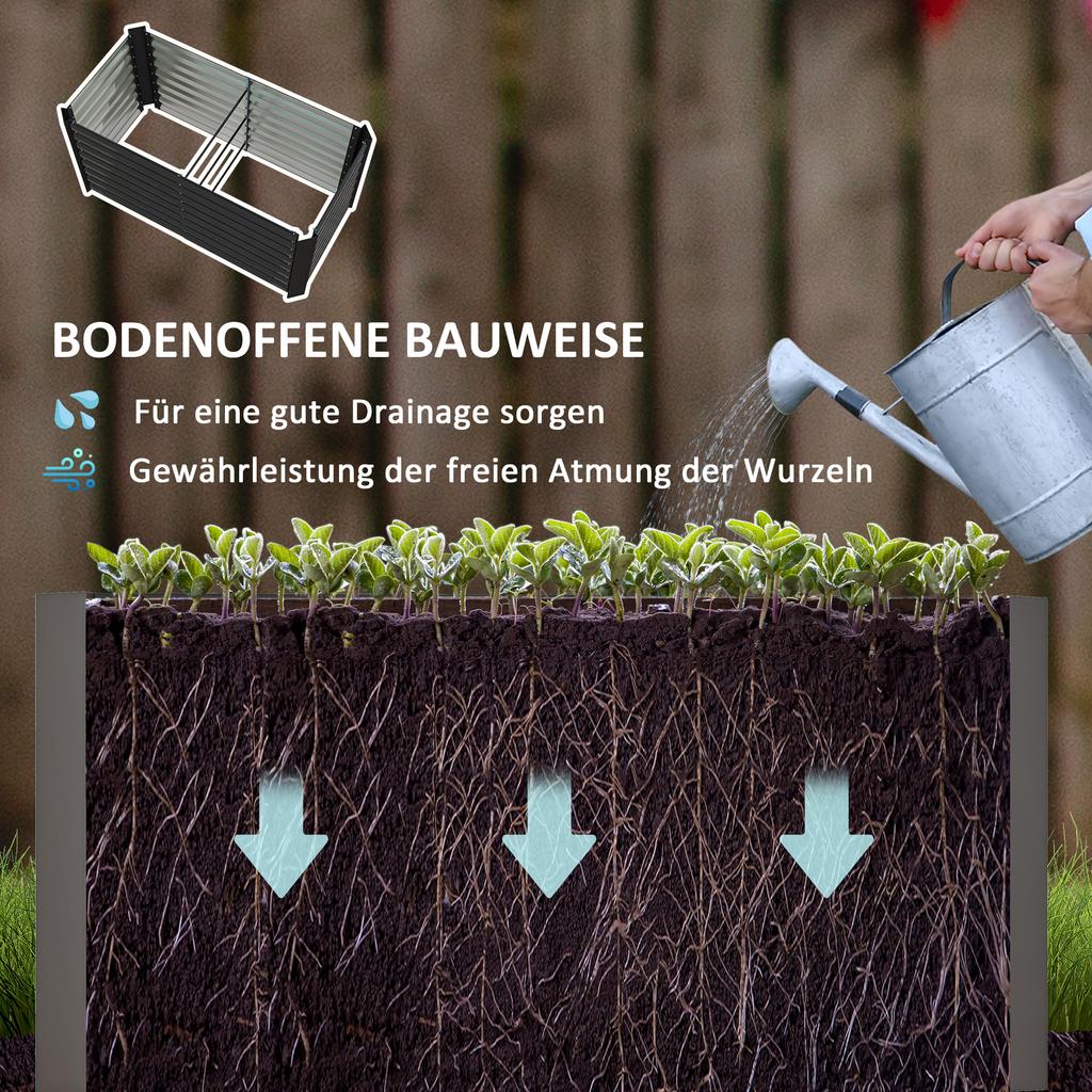 Raised garden bed, set of 2. Planter box. Extra deep. Metal. 120 x 60 x 60 cm. Dark gray