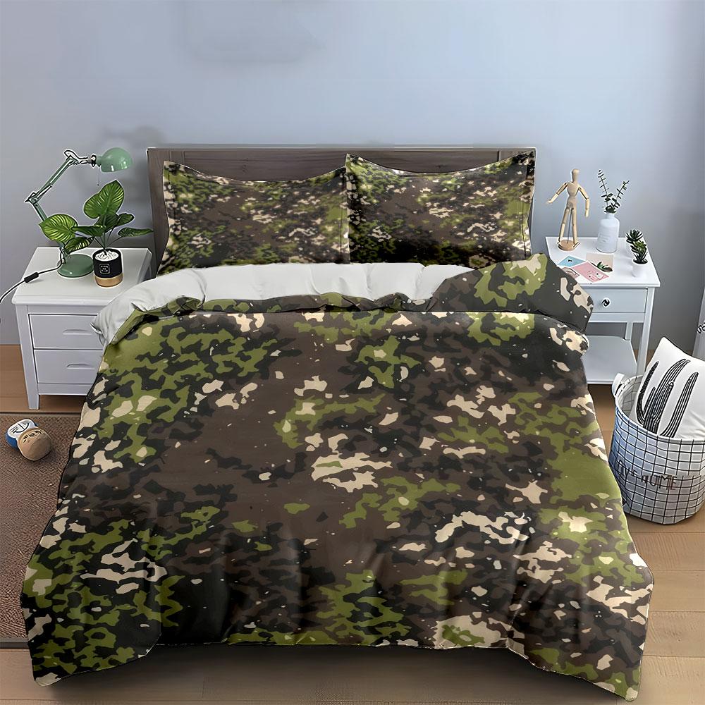 Camouflage Three-Piece Set for Outdoors Bedding Set with 1 Duvet Cover 2 Pillowcases Single Double King Queen, Gift