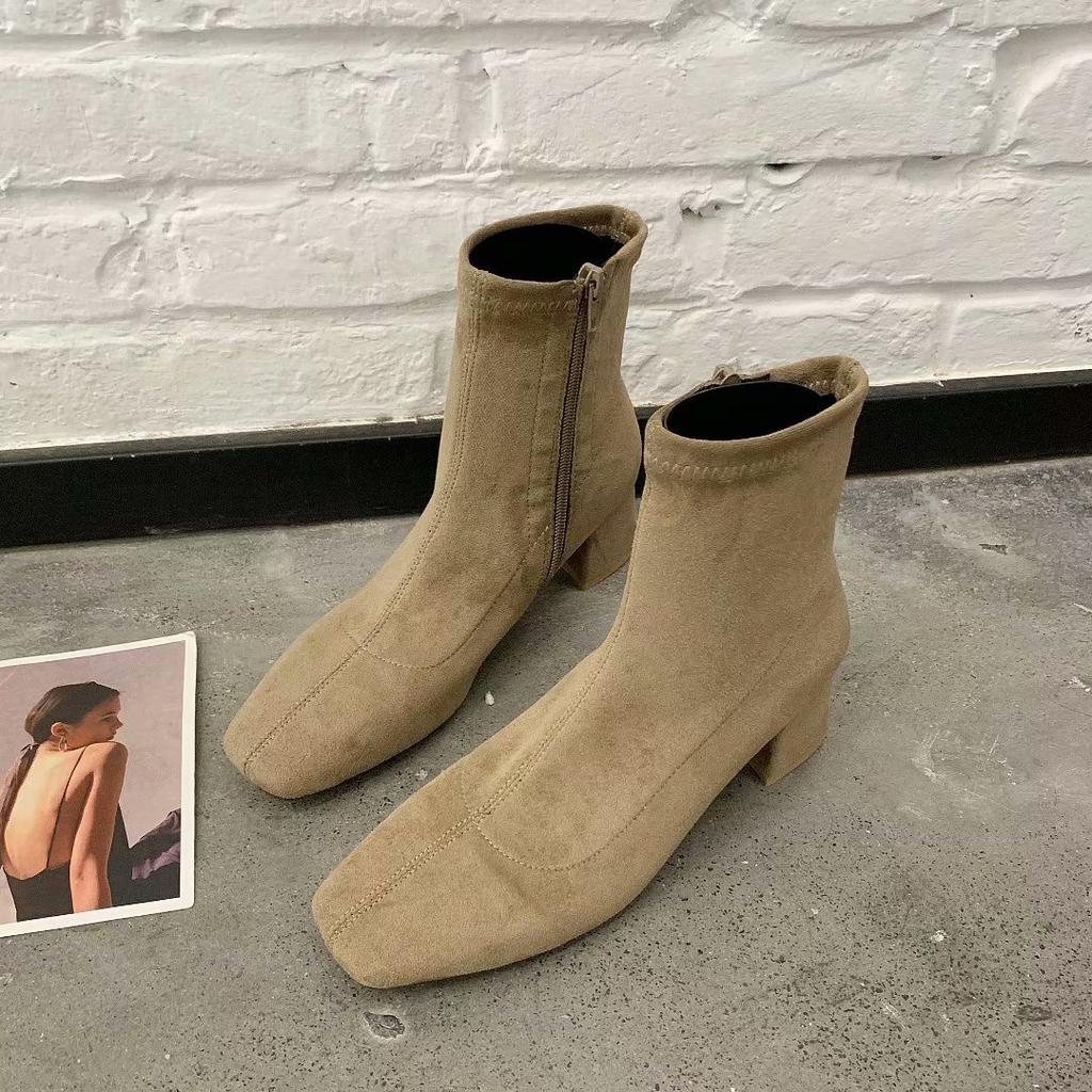 Женская обувь 2024 года, горячая распродажа, женские ботинки с боковой молнией, модные, с квадратным носком, для офиса и карьеры, высококачественные, с квадратным каблуком, ботильоны