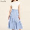 Women Casual Elastic Waist Loose Grid Print Skirts