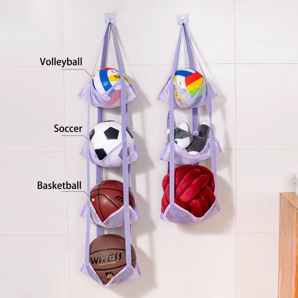 Wall Mounted Sundries Mesh Hanging Bag Large Capacity Mesh Pockets Organizer  Basketball