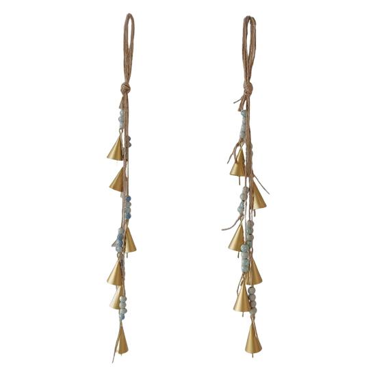 Bohemian Wind Chime Hanging Metal Harmony Cow Bell Cluster with Jute Rope Farmhouse Rustic Vintage Outdoor Garden Patio Wind Bell Decoration Ornament