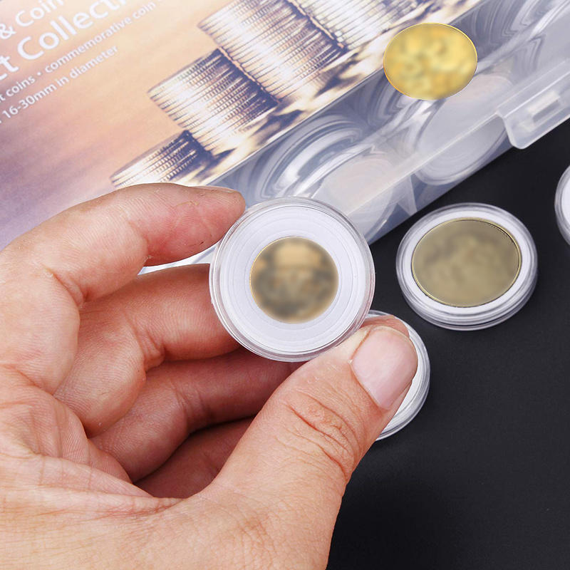 100PCS Clear Coin Holder Capsule Case with Protector Gasket Plastic Storage Box for Collectable Coins Medal Collection Supplies