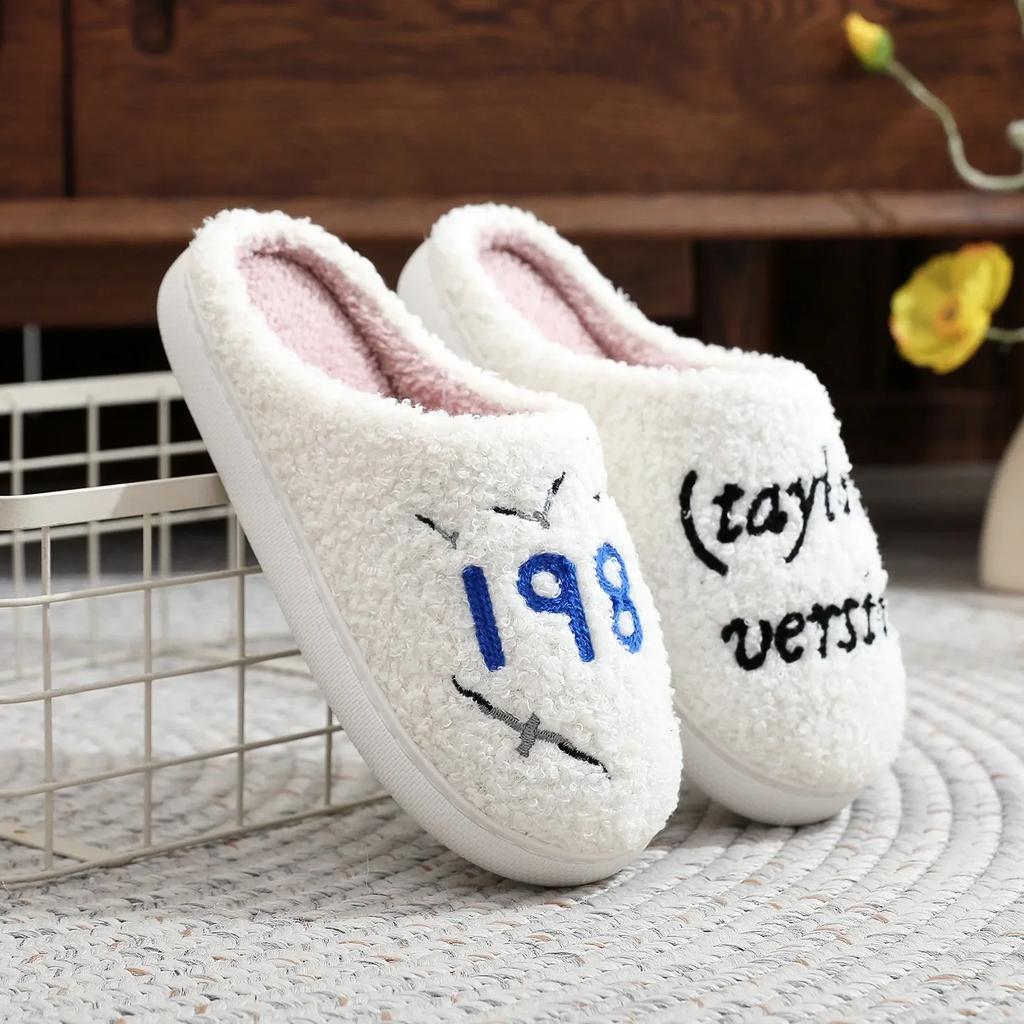 2024 New Women's Slippers 1989 Taylor's Style Cozy Comfortable Embroidered Fuzzy Slides Winter Warm Furry Couple Cotton Slippers