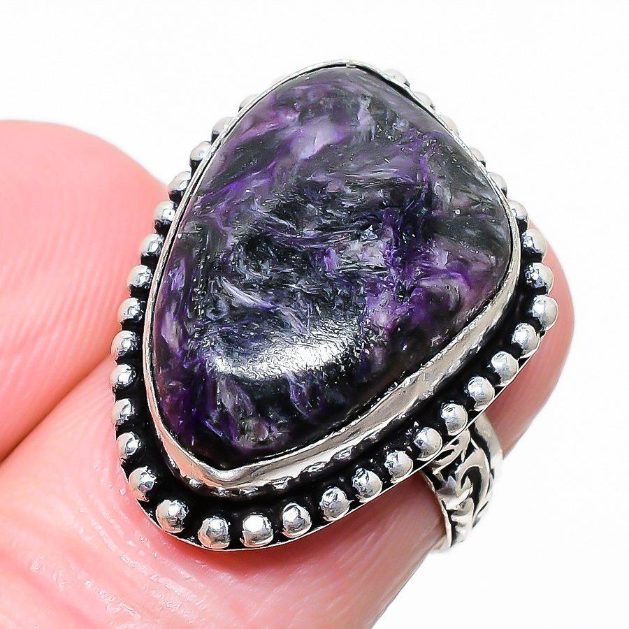 Russian Charoite Gemstone 925 Sterling Silver Jewelry Ring Size 6 Y148