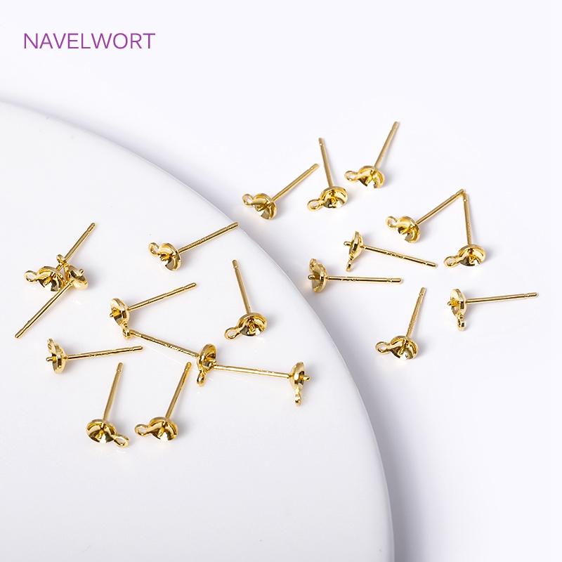 3/4MM With Closed Ring 18K Gold Plated Pearl Post Earring Mounting DIY Jewelry Making Supplies Earrings Accessories Wholesale