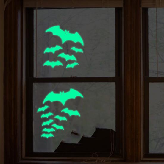 Glow Stickers Halloween Glow-in-the-Dark Bat Wall Stickers, Luminous Cartoon Flying Bats Decals for Ceiling Door Window, Adhesive Self-Adhesive