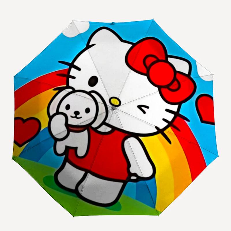 1pc Hello Kitty Automatic Opening/Closing Umbrella with Convenient Three-Fold Design, 8-Bone Iron Frame Outdoor Umbrella - Perfect Gift for Fans, Trav