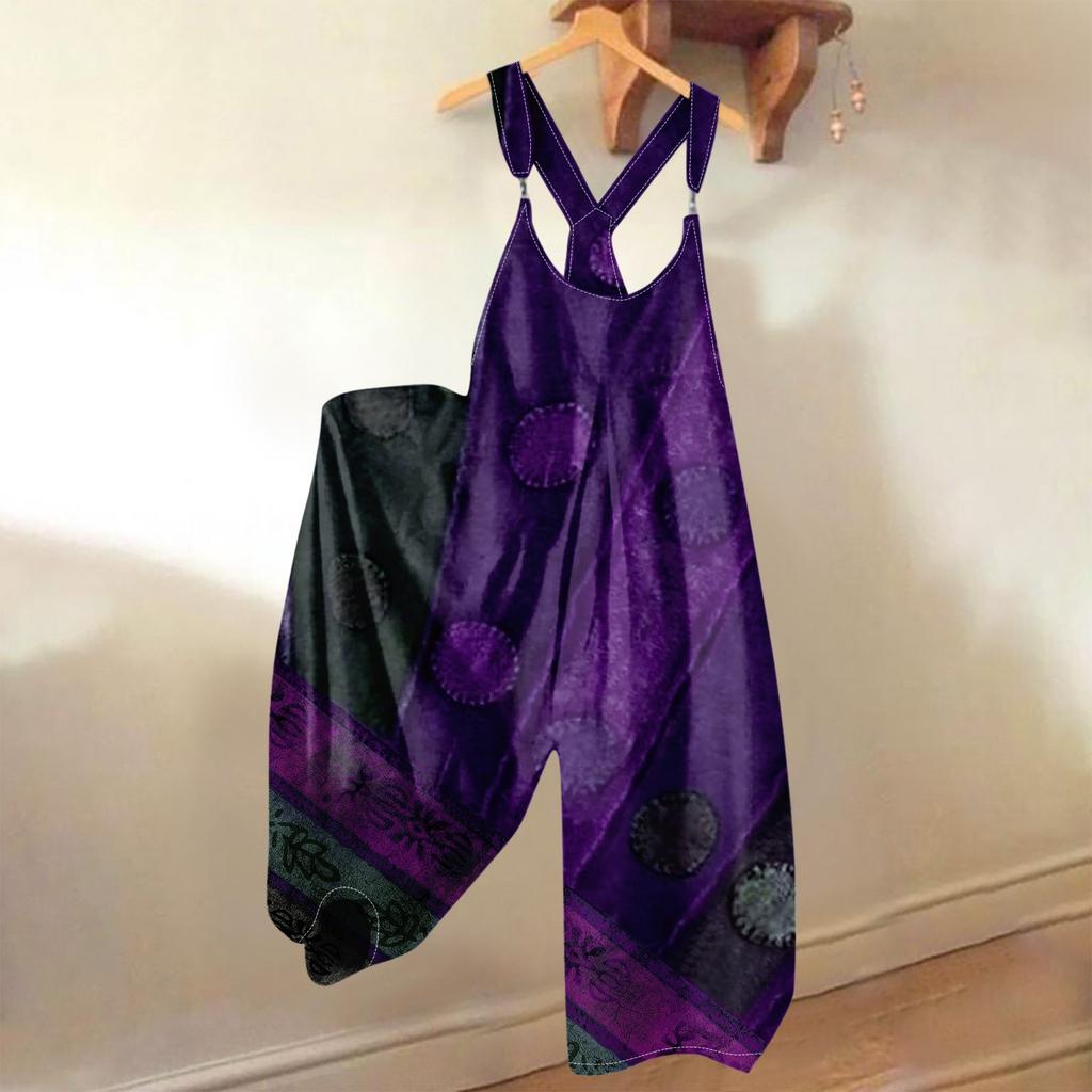Women's Summer Overalls Floral Print Vintage Jumpsuit (Non-Adjustable Straps)