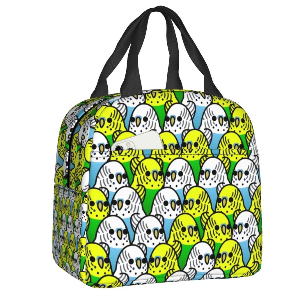Custom Chubby Cockatiel Party Insulated Lunch Bag for Women Resuable Cute Parrot Birds Thermal Cooler Lunch Box School Children
