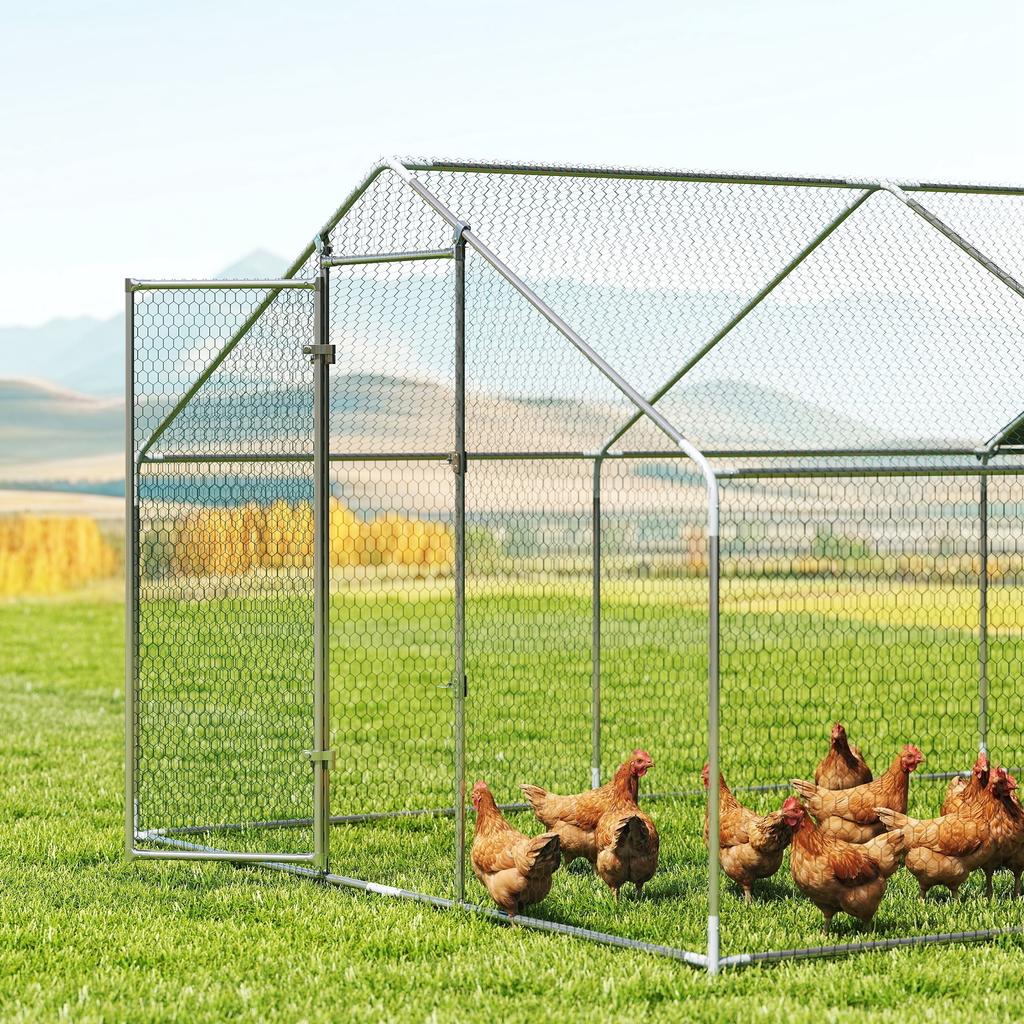 Large Outdoor Chicken Coop Made of Galvanized Steel 5.1x3x1.9 m 15.3 m² with Oxford Fabric Cover and Lock Silver