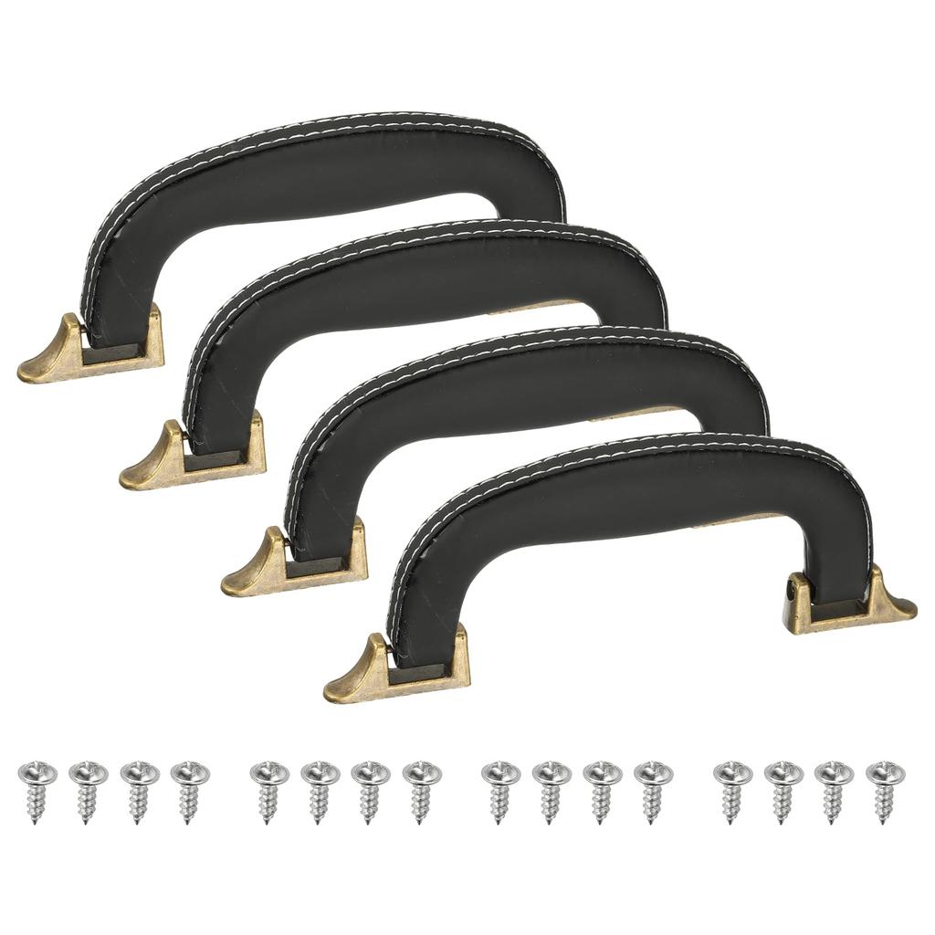 uxcell PU Leather Luggage Hole Vintage Replacement Strap Handles for 4-Pack Handles, 0.9-inch Spacing, U-Shaped Travel, Black/Bronze