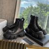 Дизайнерские Новые Женские Ботильоны из ПУ кожи на толстой подошве на шнуровке Боевые ботильоны Женская Осенне-зимняя обувь на платформе Женщина