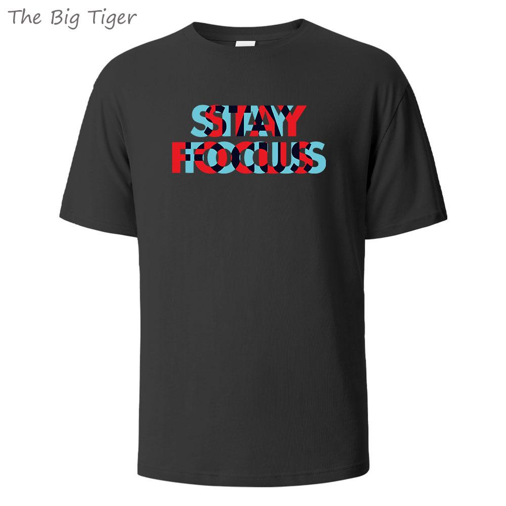 Stay Focus Painting Soft Cotton Tshirt For Men Breathable Fabric Relaxed Fit Crew Neck Simple Basic Mens Tshirt Fashion Tops