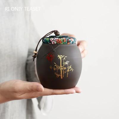 Китайская герметичная фиолетовая глиняная банка для чая из цветков сливы, банка для чая из бамбуковых листьев, дорожные коробки для чая, контейнер для хранения Тегуаньинь, чайная утварь