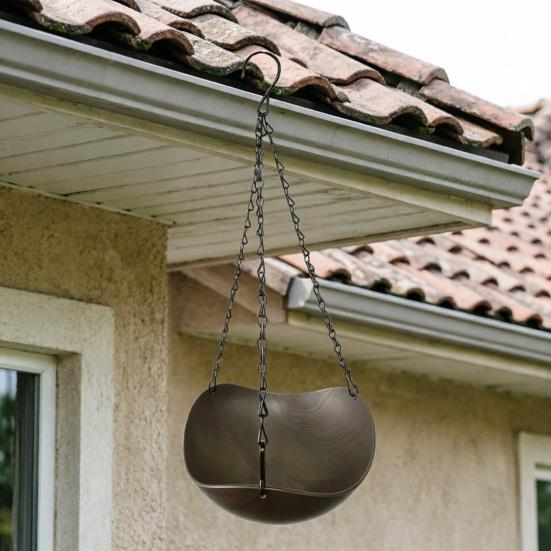 Подвесная купальня для птиц Имитация древесной текстуры Пластиковая чаша с металлическими цепями Рустикальная кормушка-купальня для птиц для нескольких птиц Декор для сада и заднего двора