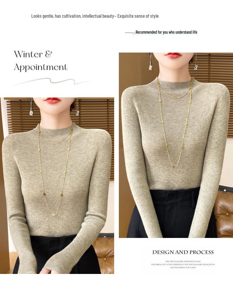 Women's Slim-Fit Half-High Collar Knitted Sweater for Autumn/Winter - Versatile and Comfortable