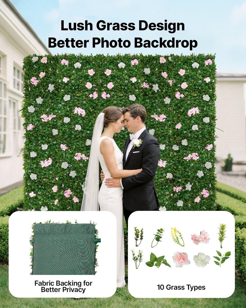 Artificial Luxury Flower Wall Backdrop, 2 PCS, Each Panel 61 x 243.8 cm, Gorgeous 3D Silk Floral Backdrop Pet Friendly, Easy Installation Flower Wall
