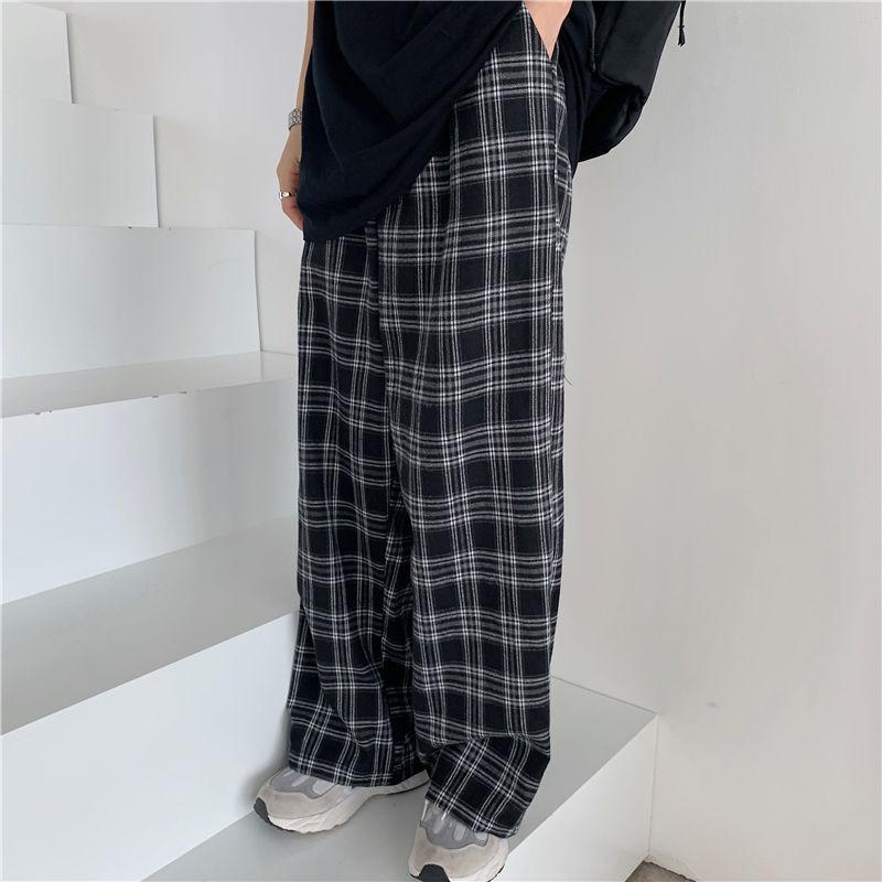 Harajuku клетчатые широкие брюки женские уличные мешковатые спортивные штаны больших размеров винтажные повседневные брюки с высокой талией для бега черные брюки