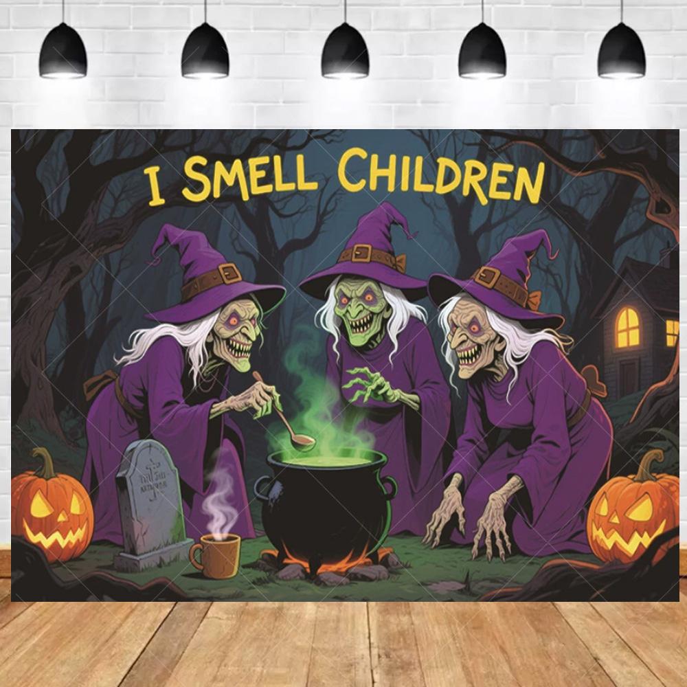 1pc Horro Halloween Party Backdrop Evil Witch Pumpkin Bats Moon Durable Banner for Halloween Themed Party Background Decoration