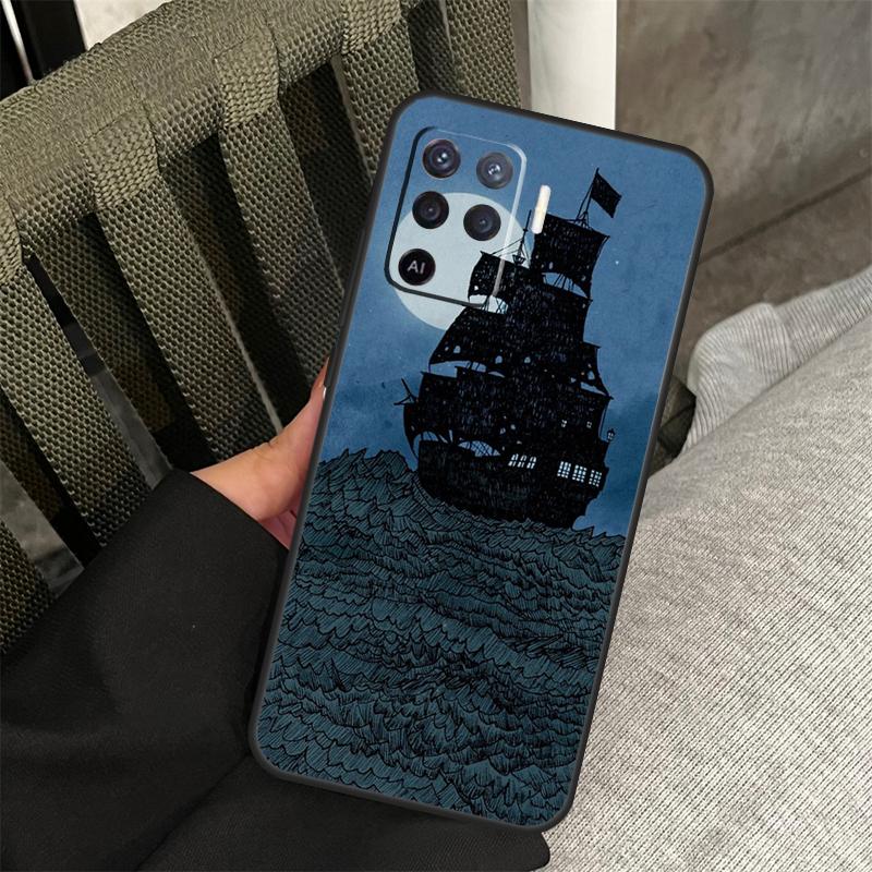 Sailing Pirate Ship Case For Oppo A78 A98 A80 A40 A60 A18 A38 A58 A15 A17 A77 A74 A94 A54 A57S A16 A76 A96 Cover