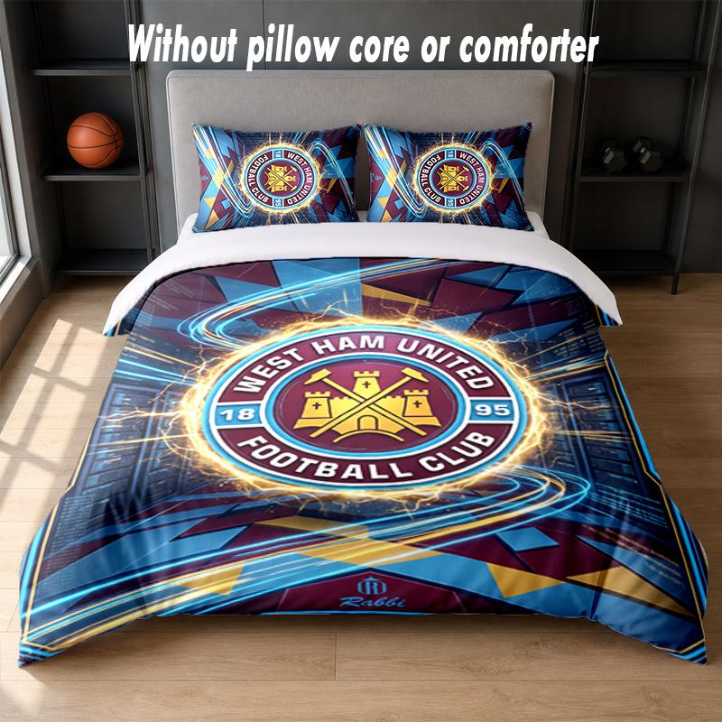 West Ham United Football Design Bed Bedding Set 1 Duvet Cover + 2 Pillowcases Soft Breathable Household Bed Linens