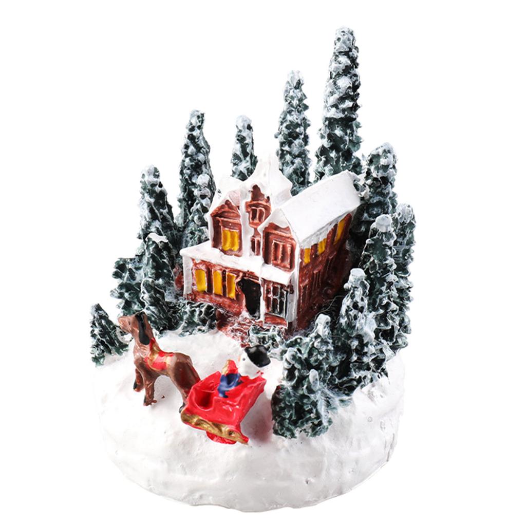 Christmas Village Figurines LED Light Christmas Town Scene Desktop Ornaments Battery Operated Landscape Decorations