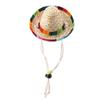 Mini Straw Sombrero Party Hat for Small Pets Puppy Cat with Cotton Rope Adjustment