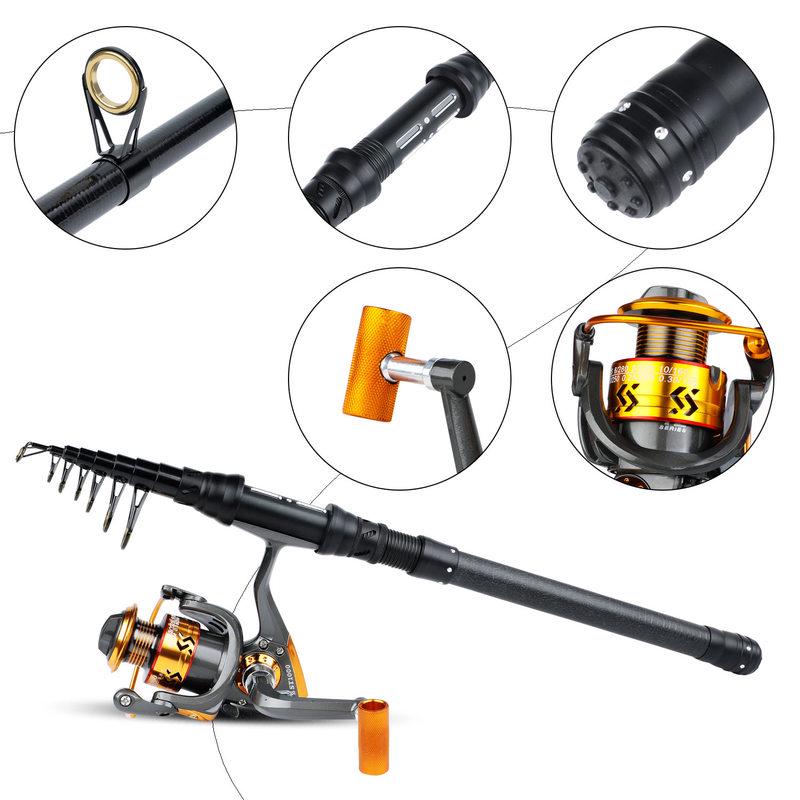 SOUGAYILANG Carbon Fiber Rod Telescopic Fishing Rod M Power Spinning Reel Fishing Tackle Fishing Set