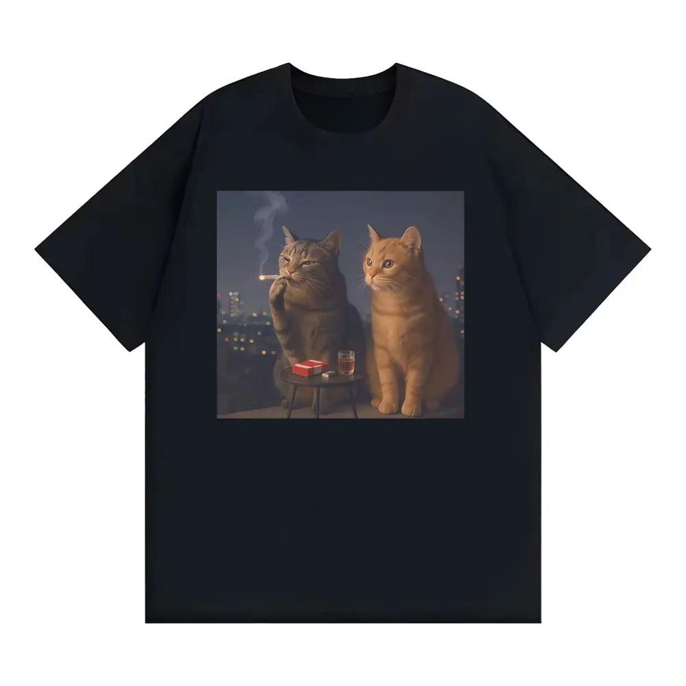 Camiseta divertida con estampado de gato fumador para mujercamisetas Retro con estampado de gato y cigarrillocamisetas