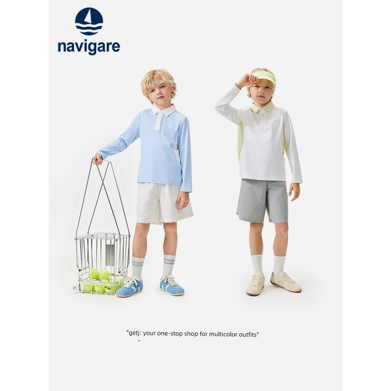Navigare Italian Small Sailboat Kidsren's Polo Shirt 2026 Spring New Style Long-Sleeved Breathable Top for Boys