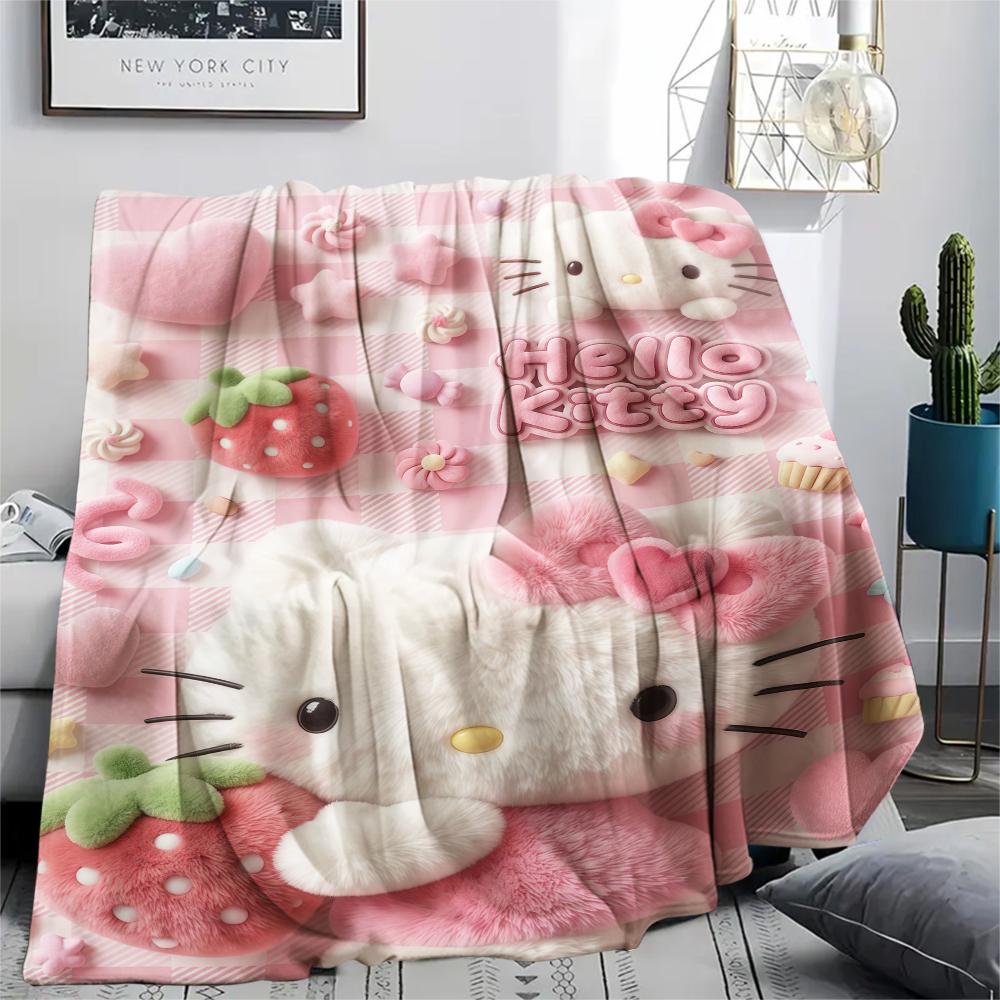 1 шт. Розовое фланелевое одеяло Hello Kitty с принтом, Высококачественное, Для всех сезонов, Декор для дома, Тепло и комфорт, Идеально для рождественских подарков