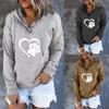 Women's Fashion Casual Loose Love Printed Button Drawstring Stitching Long-sleeved Kangaroo-pocket Hooded Sweatshirt