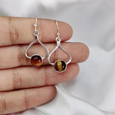 Серьги-подвески из натурального драгоценного камня с тигровым глазом из стерлингового серебра 925 пробы